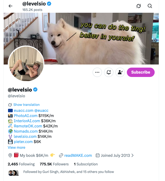 피터레벨스의 트위터 계정